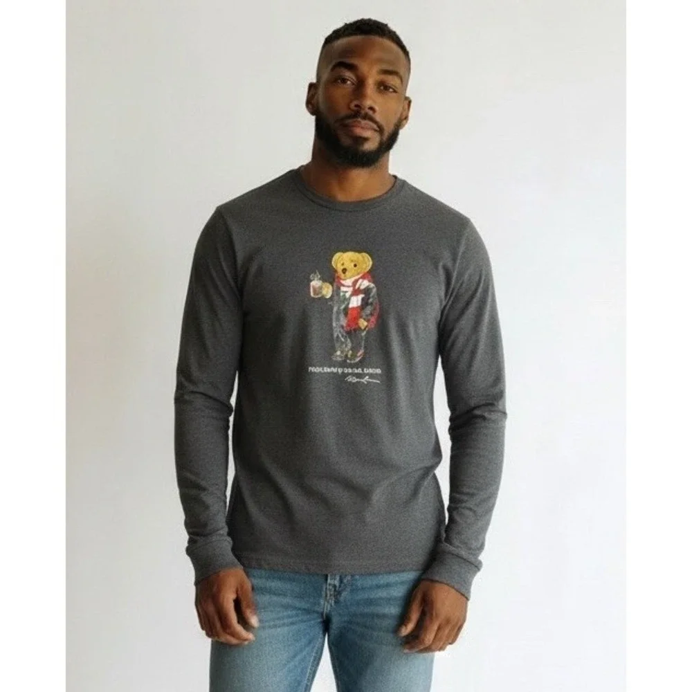 Polo Ralph Lauren Polo‎ Bear Long Sleeve T Shirt Mens XL Gray Graphic Tee